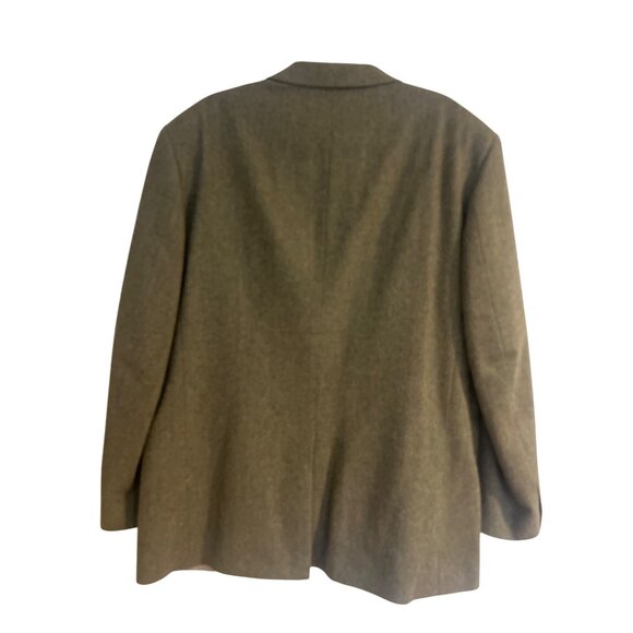 Oscar De La Renta green herring bone lams wool blazer sz 46L single vent 2 butto - Picture 3 of 11